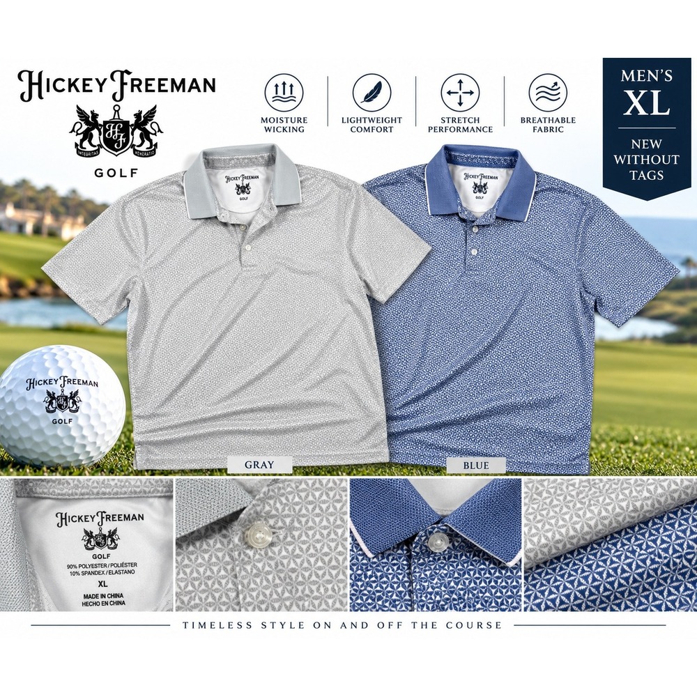 NWOT Hickey Freeman Golf Polo Shirts Mens XL Lot of 2 Blue Gray Performance 1920